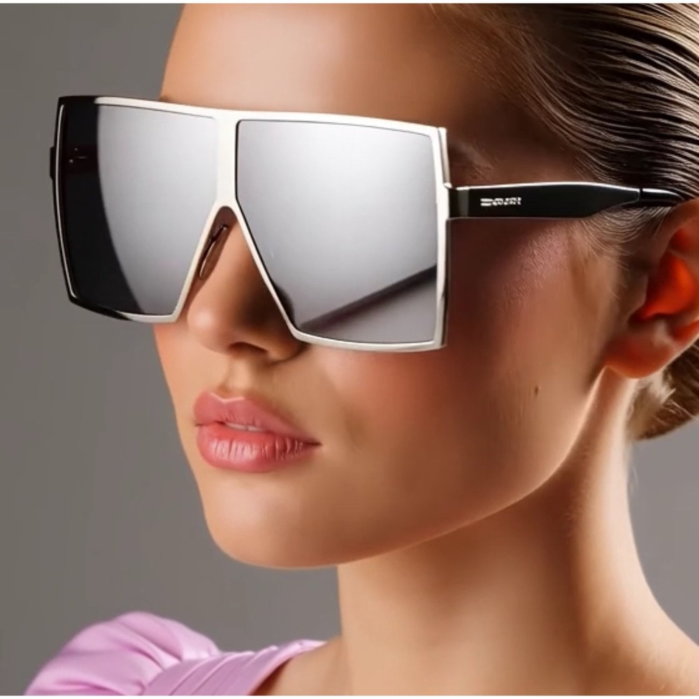 XL Women Oversized Sunglasses Vintage Jackie O Fashion Style Square Frame Silver